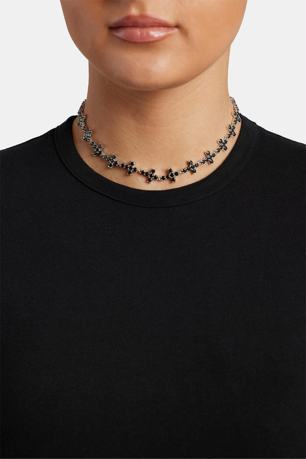 Iced Repeat Black Cross Choker