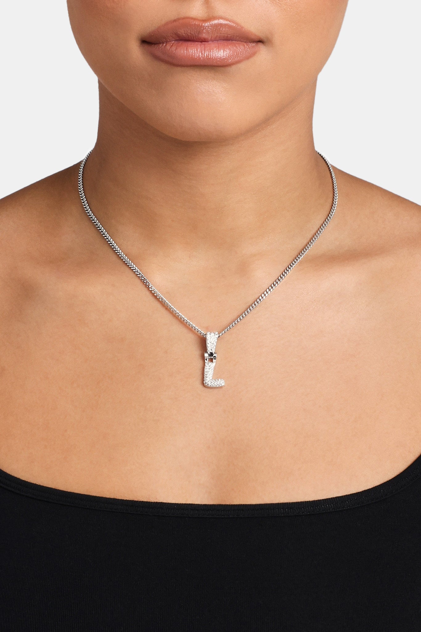 Micro Chain Iced Mini Bubble Pendant & Micro Cuban Chain - White | Womens Bundles ...