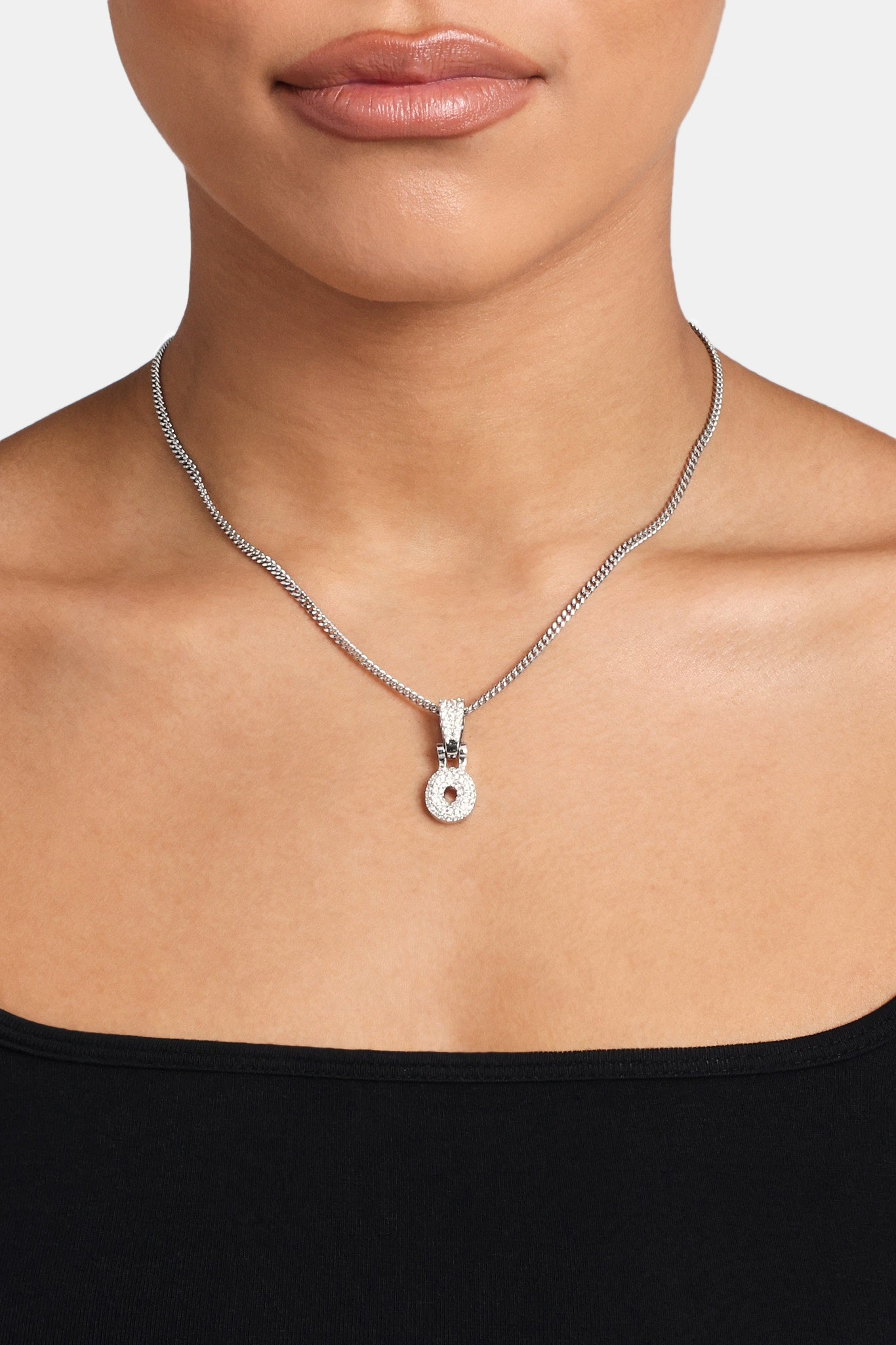 Micro Chain Iced Mini Bubble Pendant & Micro Cuban Chain - White | Womens Bundles ...