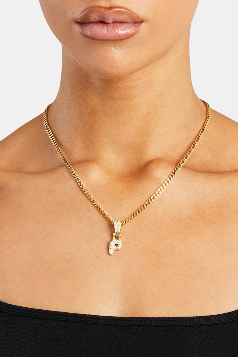 Iced Mini Bubble Pendant & Micro Cuban Chain - Gold