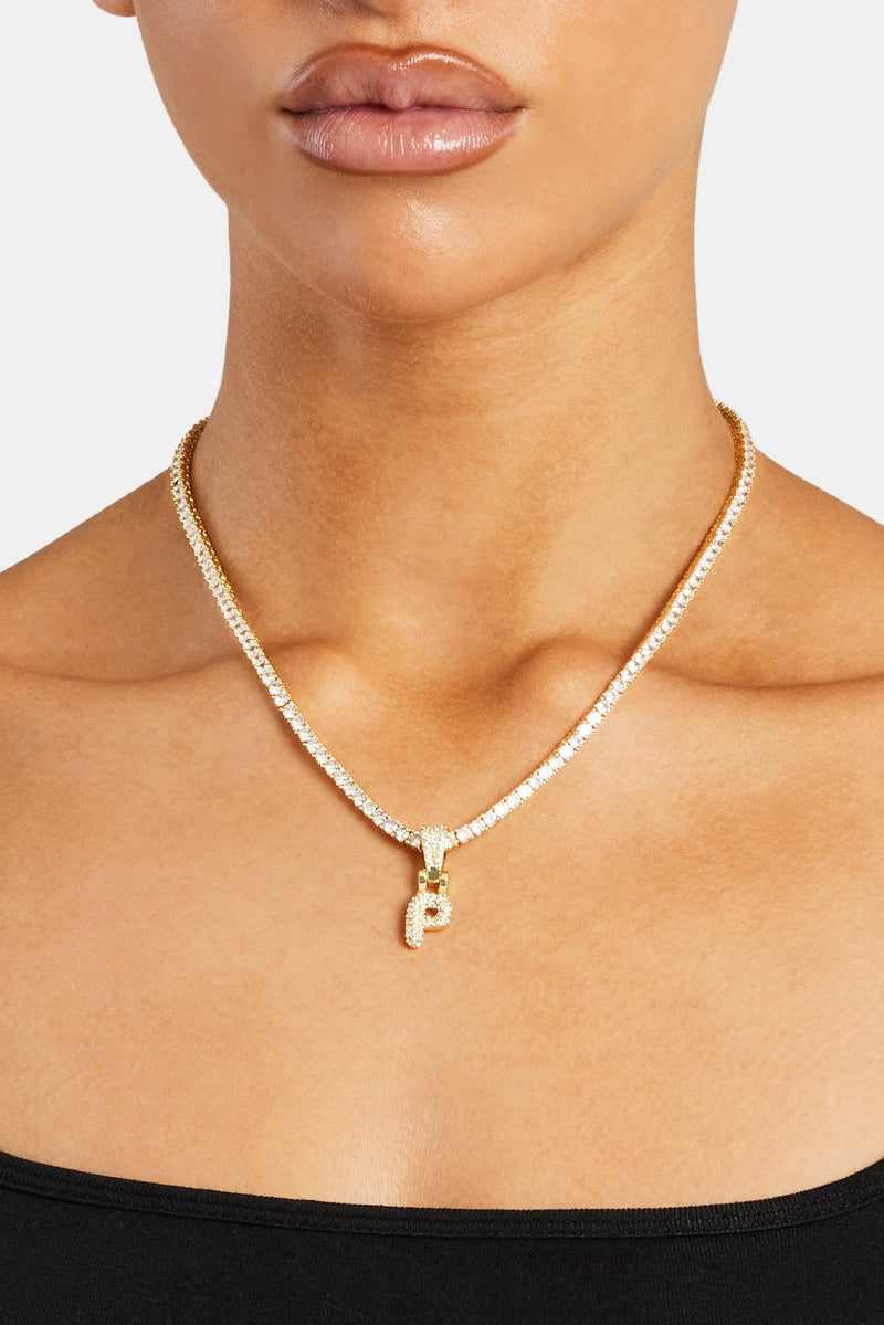 Iced Mini Bubble Pendant & Tennis Chain - Gold 3mm