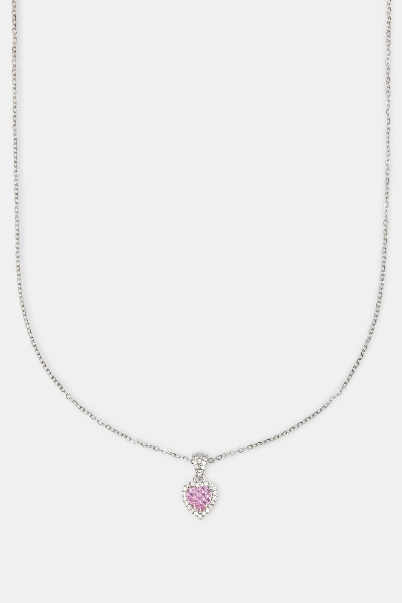 Pink Heart Bezel Necklace - White - 10mm