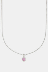 Pink Heart Bezel Necklace - White