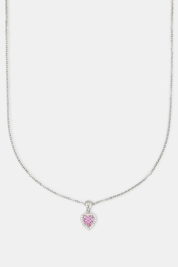 Pink Heart Bezel Necklace - White