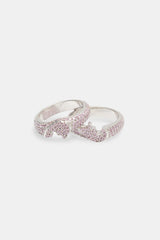 Iced Connecting Heart Ring - Pink