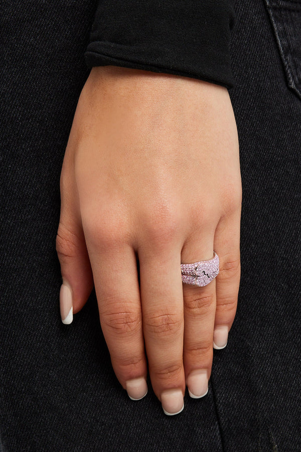 Iced Connecting Heart Ring - Pink