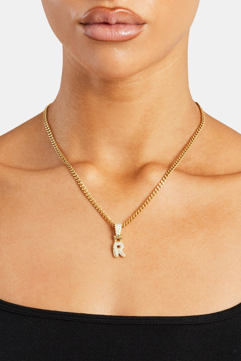 Iced Mini Bubble Pendant & Micro Cuban Chain - Gold