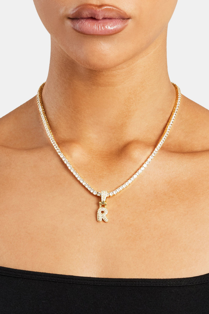 Iced Mini Bubble Pendant & Tennis Chain - Gold 3mm