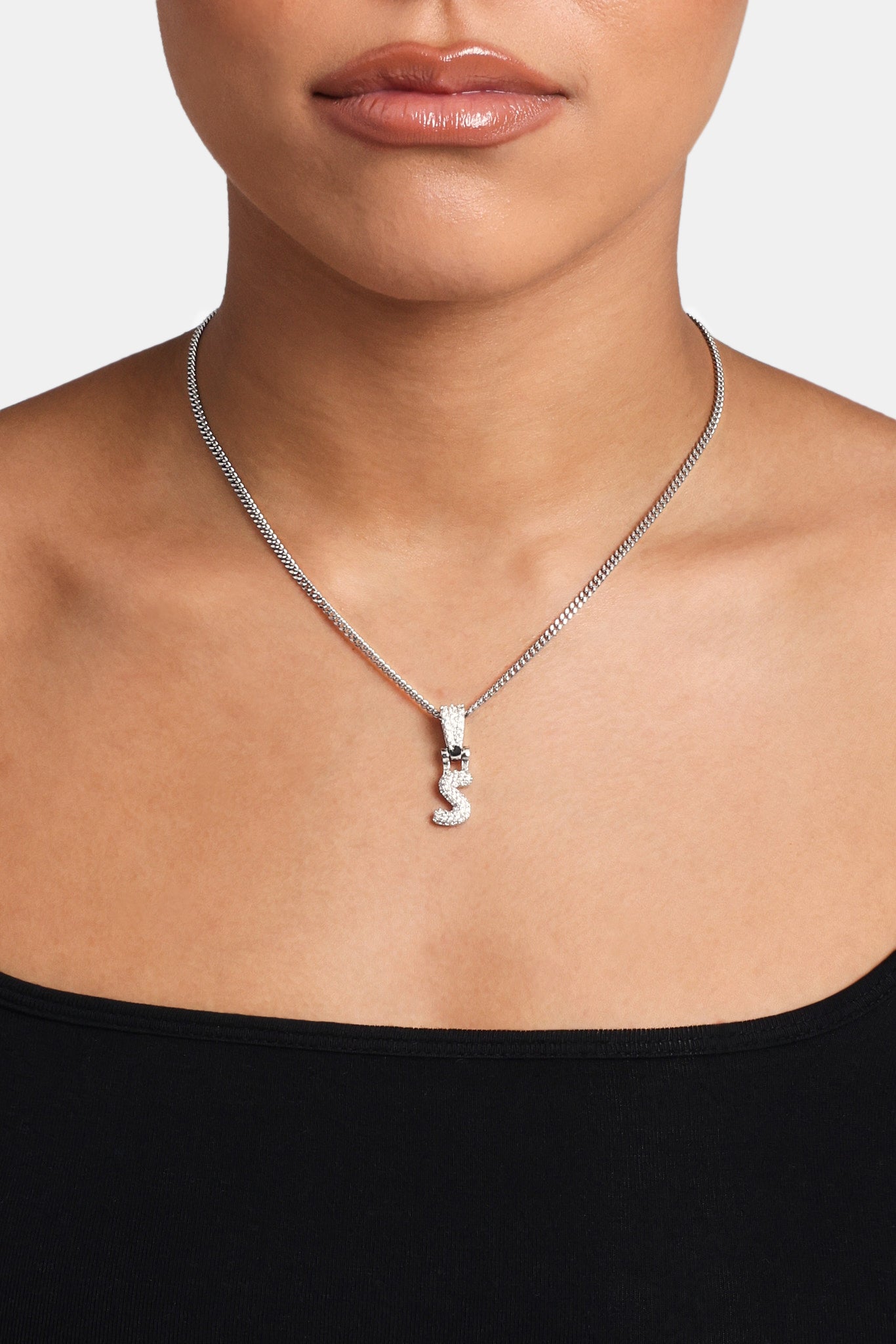 Micro Chain Iced Mini Bubble Pendant & Micro Cuban Chain - White | Womens Bundles ...