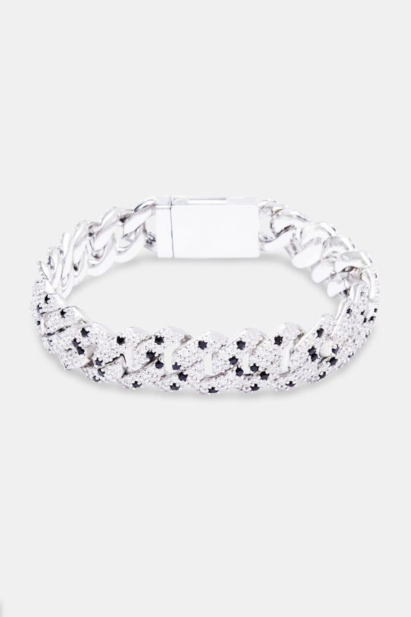 14mm Iced Clear & Black CZ Prong Link Bracelet