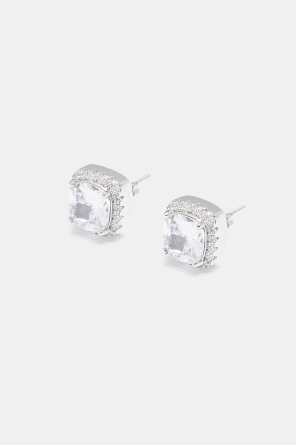 10mm CZ Square Cluster Stud Earrings