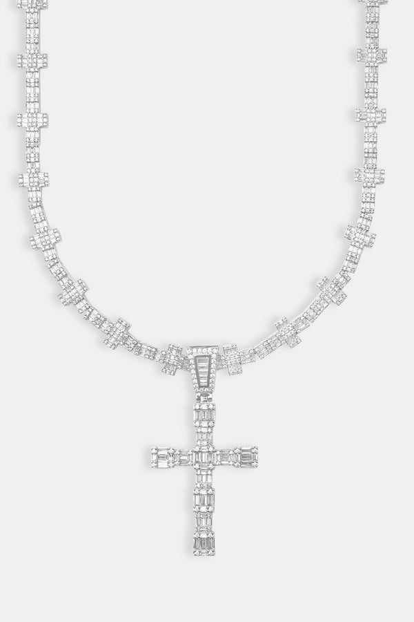 Iced Cross Chain & Pendant - White