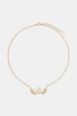 Iced Heart Padlock Angel Necklace - Gold