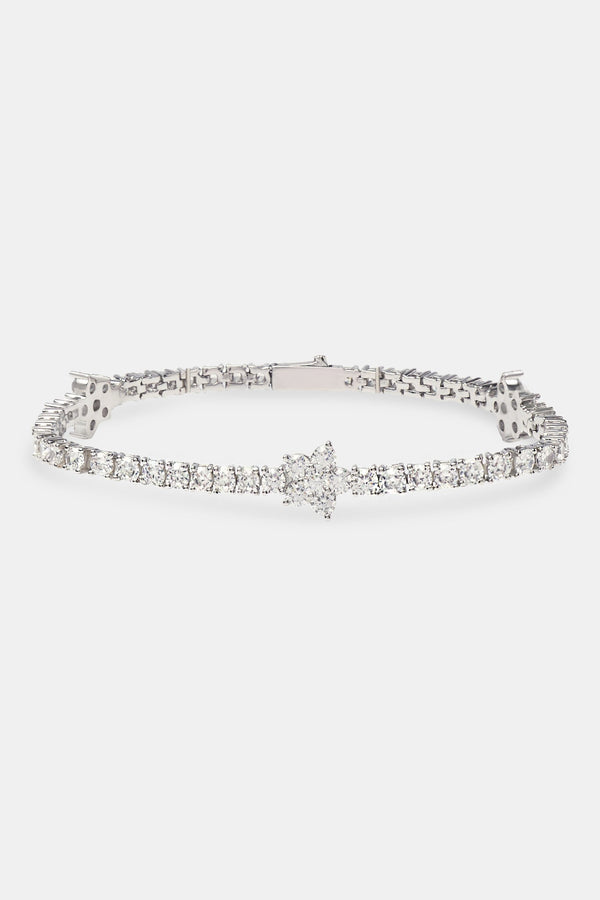 Iced Flower Tennis Bracelet - White 3mm