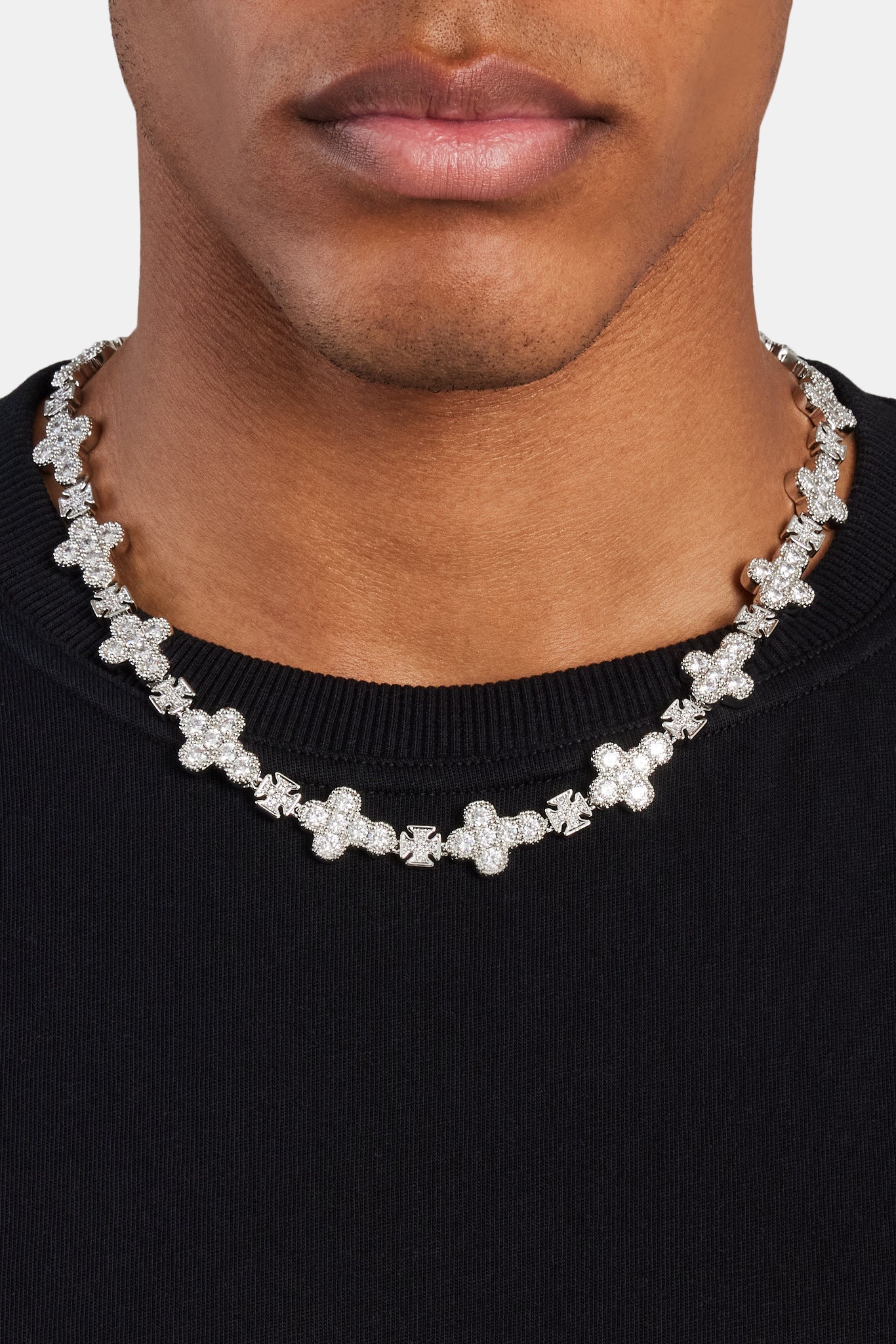 Iced Rounded Cross Chain - White