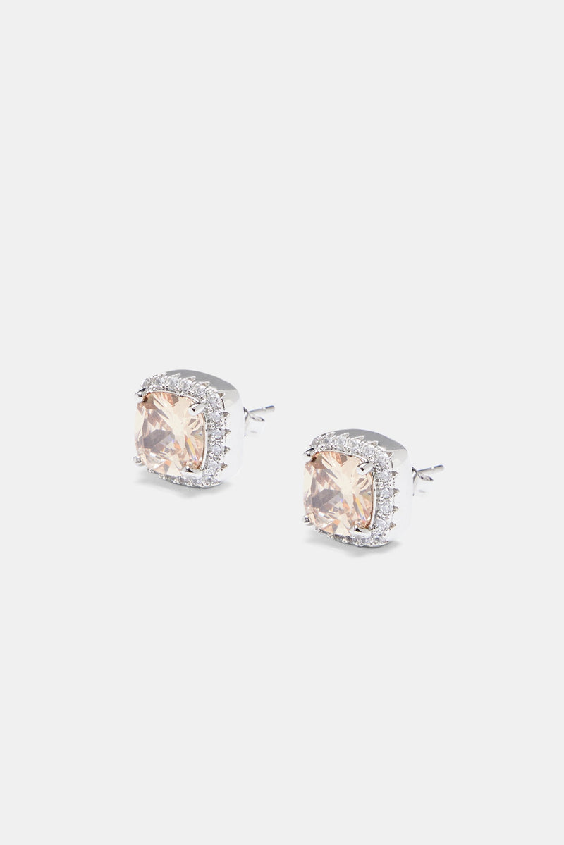 10mm Champagne CZ Square Cluster Stud Earrings
