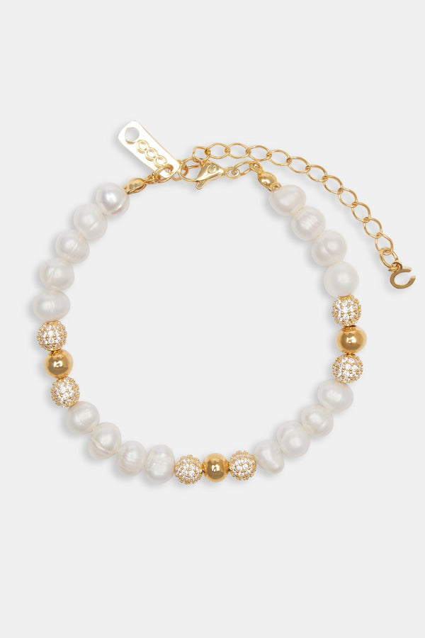 Baroque Freshwater Pearl Gold Ice Ball Bracelet - Gold