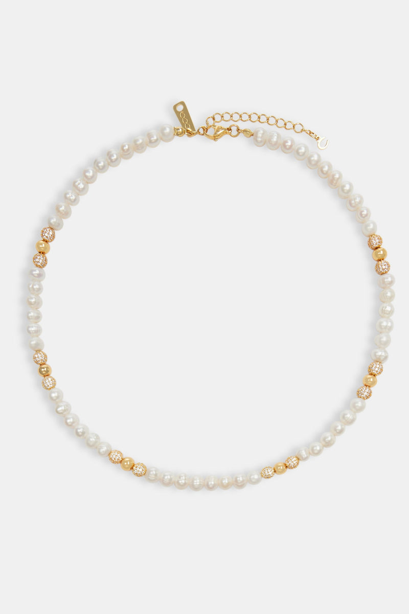 Baroque Freshwater Pearl Gold Ice Ball Necklace - Gold