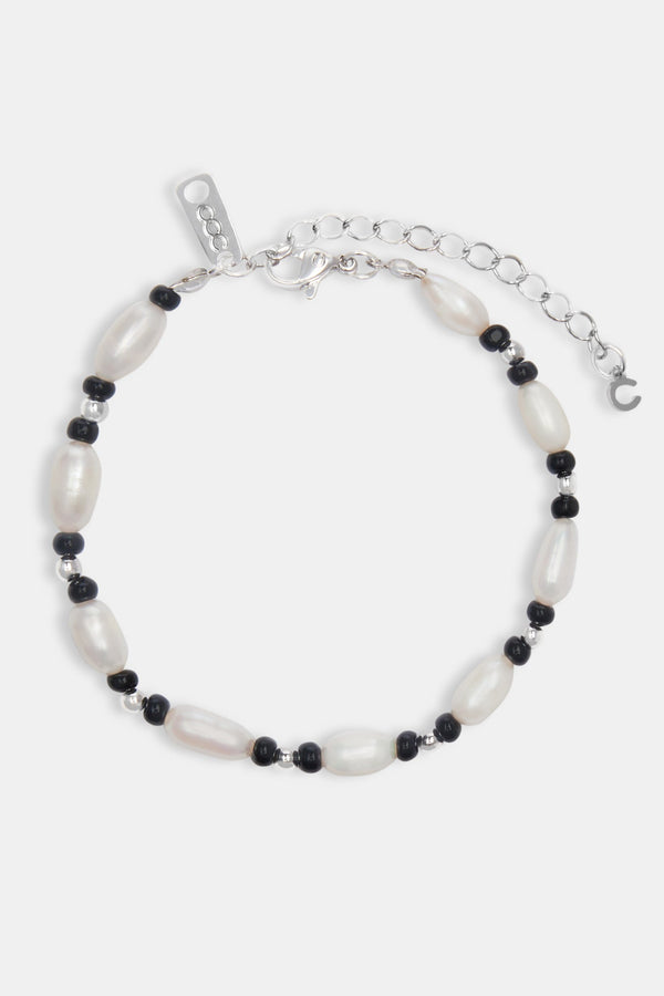 Baroque Freshwater Pearl & Black Agate Bead Bracelet