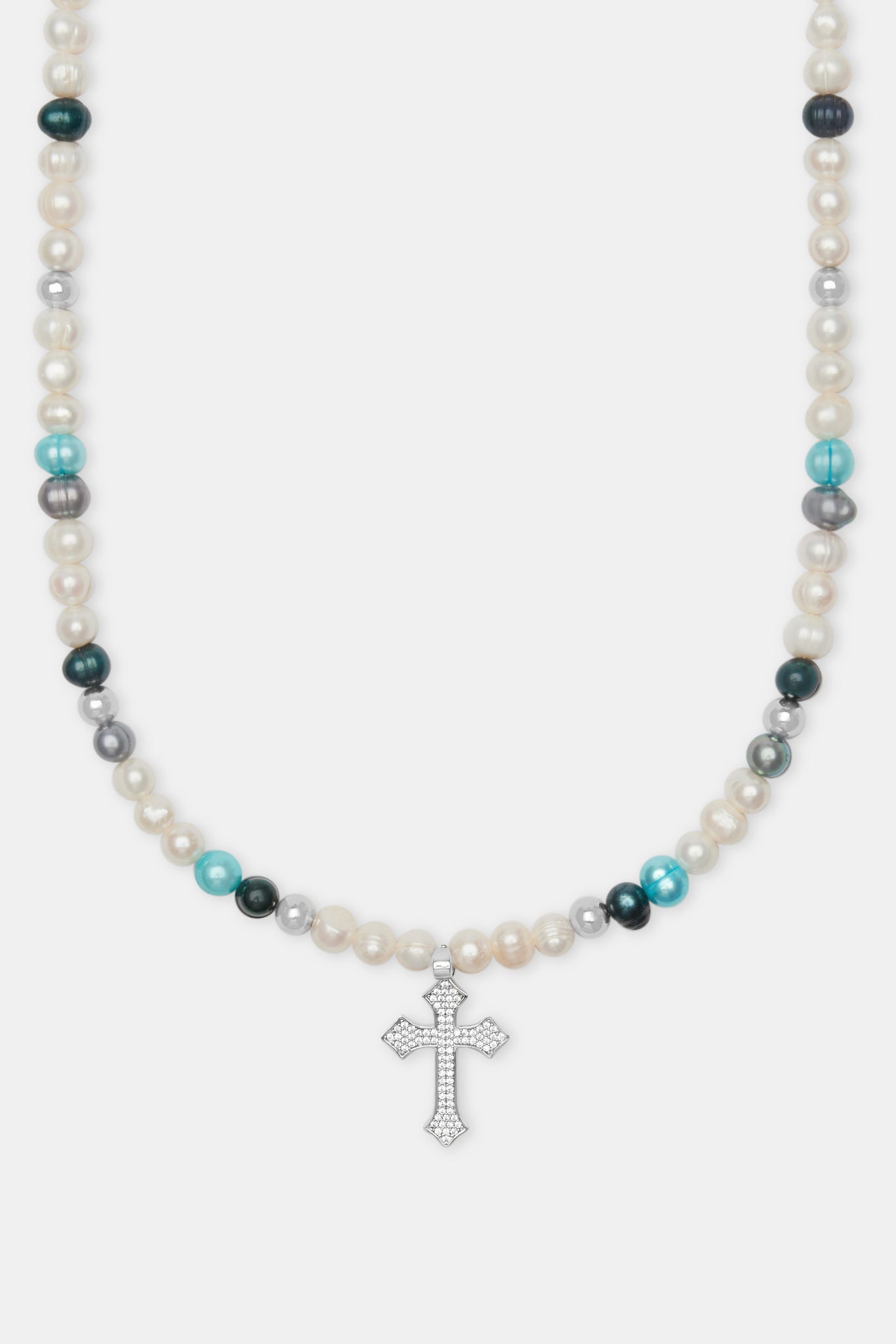 Blue Bead & Cross Freshwater Pearl Necklace | Mens Necklaces | Shop ...