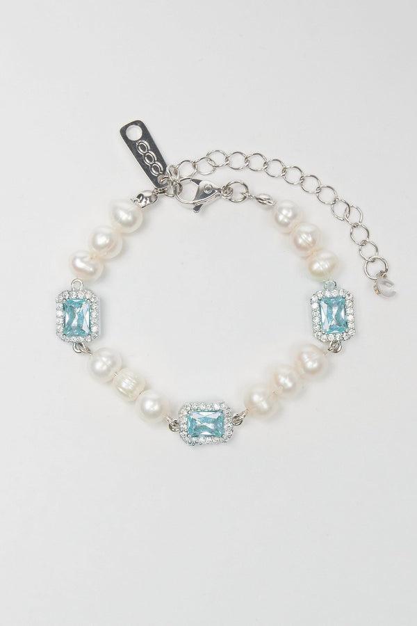 Freshwater Pearl Blue Gemstone Bracelet - White