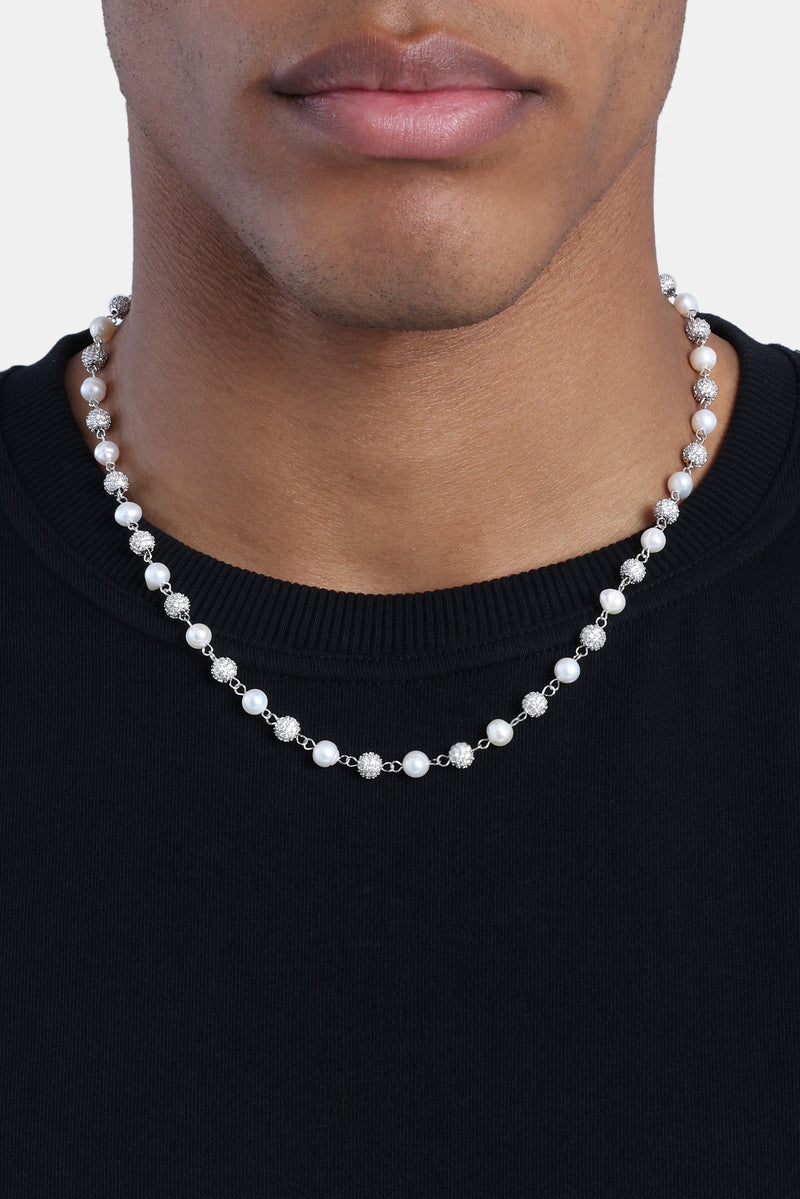 Freshwater Pearl & Ice Ball Necklace - White