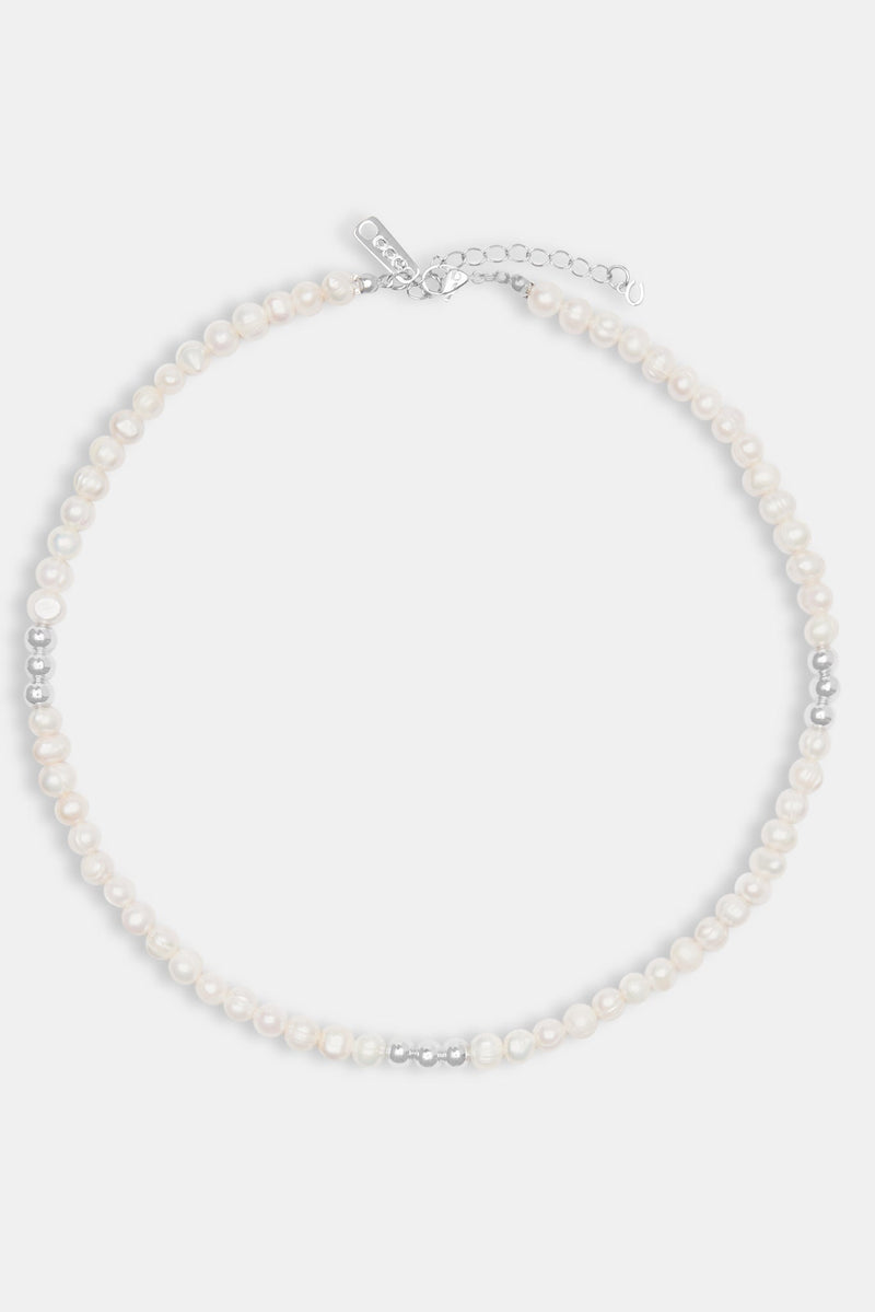 Baroque Freshwater Pearl Metallic Bead Necklace - White