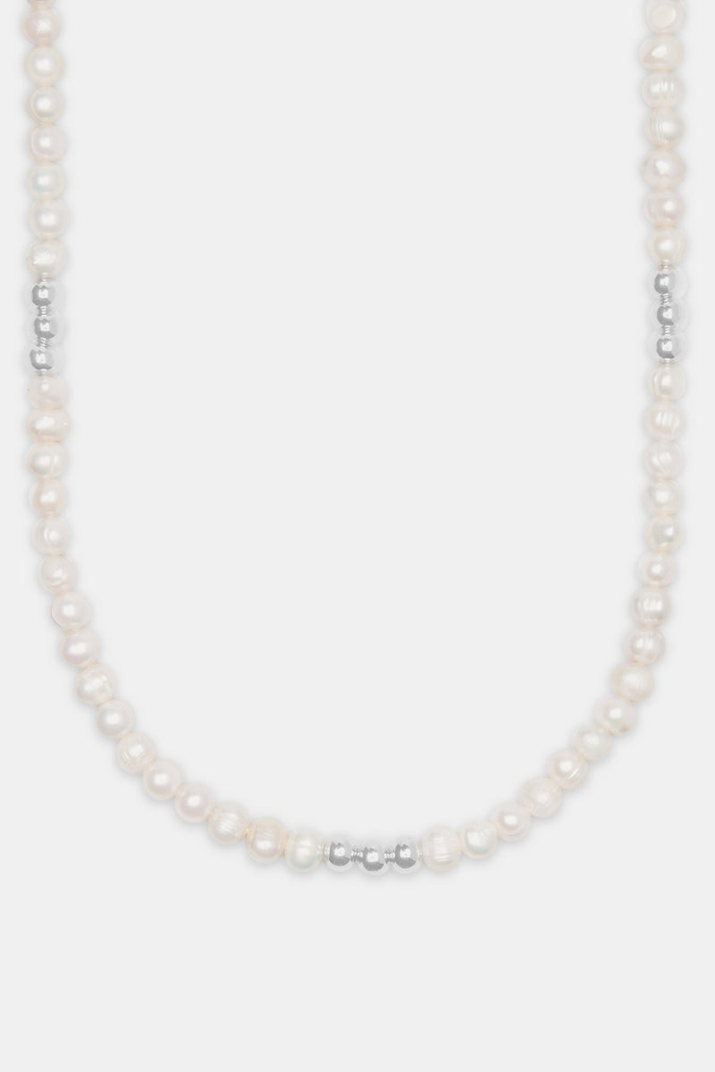 Baroque Freshwater Pearl Metallic Bead Necklace - White