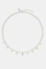 Womens Freshwater Pearl & Multi Colour Ice Cross Necklace - White