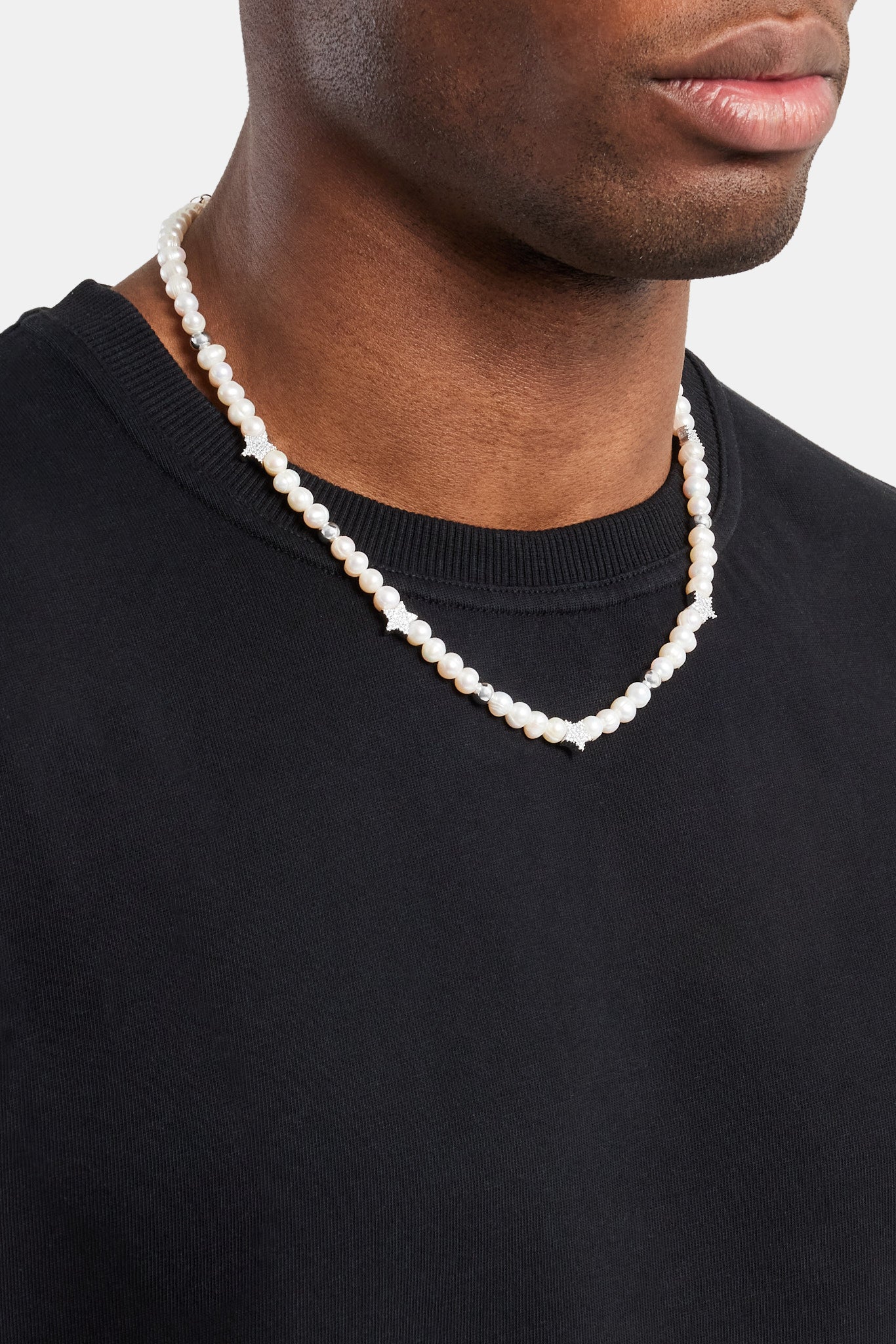 Iced Star Bead Freshwater Pearl Necklace