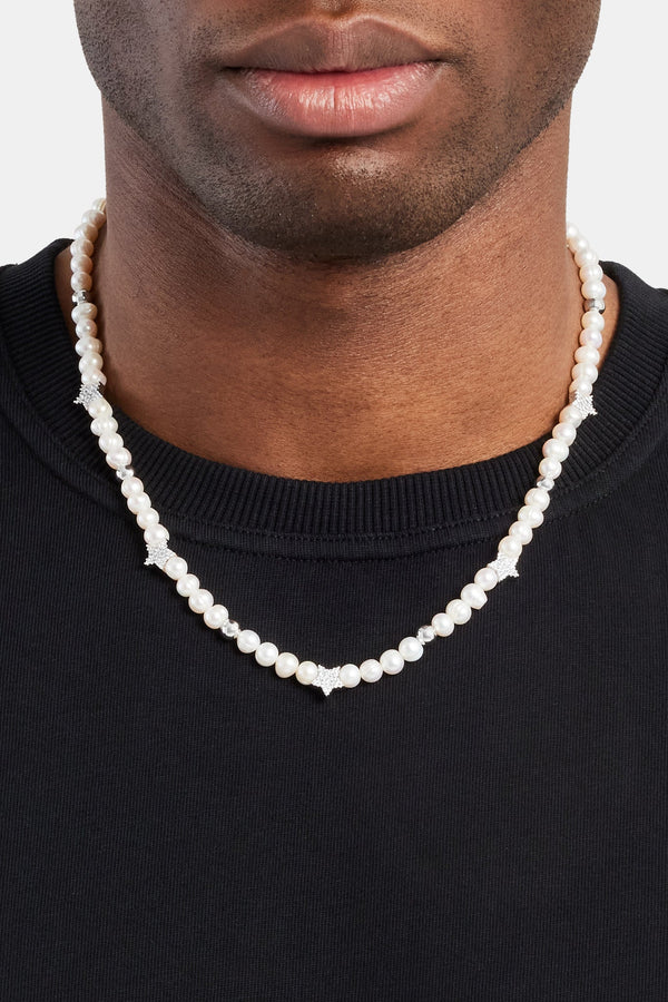 3 Types 925Sterling Silver White Pearl Beaded Chains Necklace Men Women  Fashion | eBay