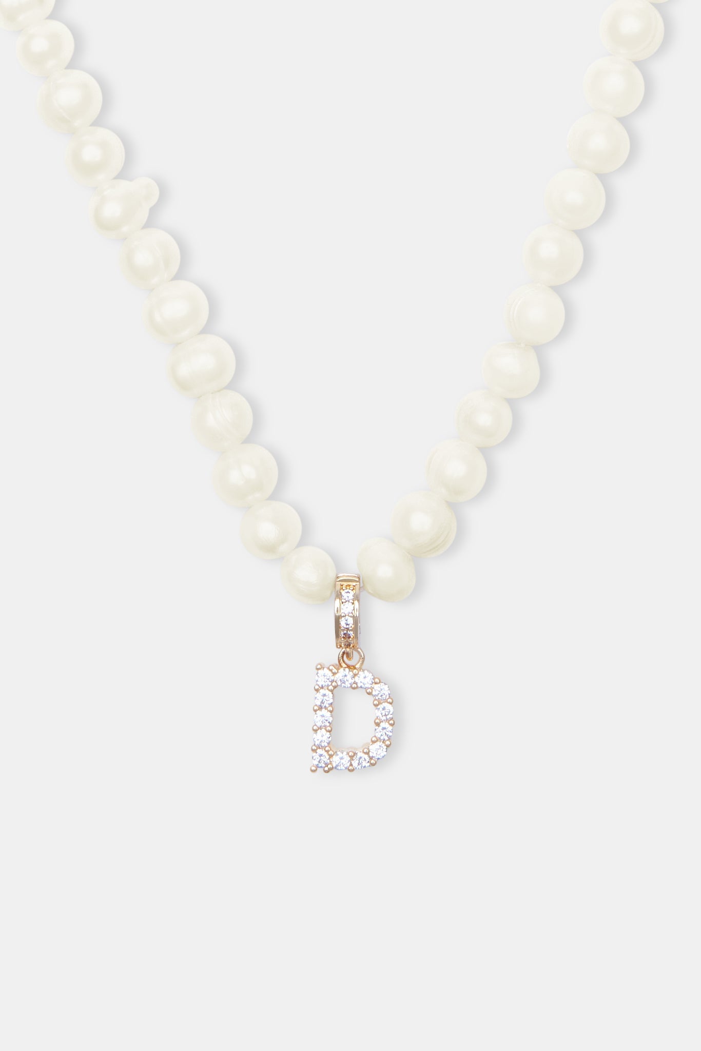 Iced Initial Clip On Pendant + 6mm Pearl Chain