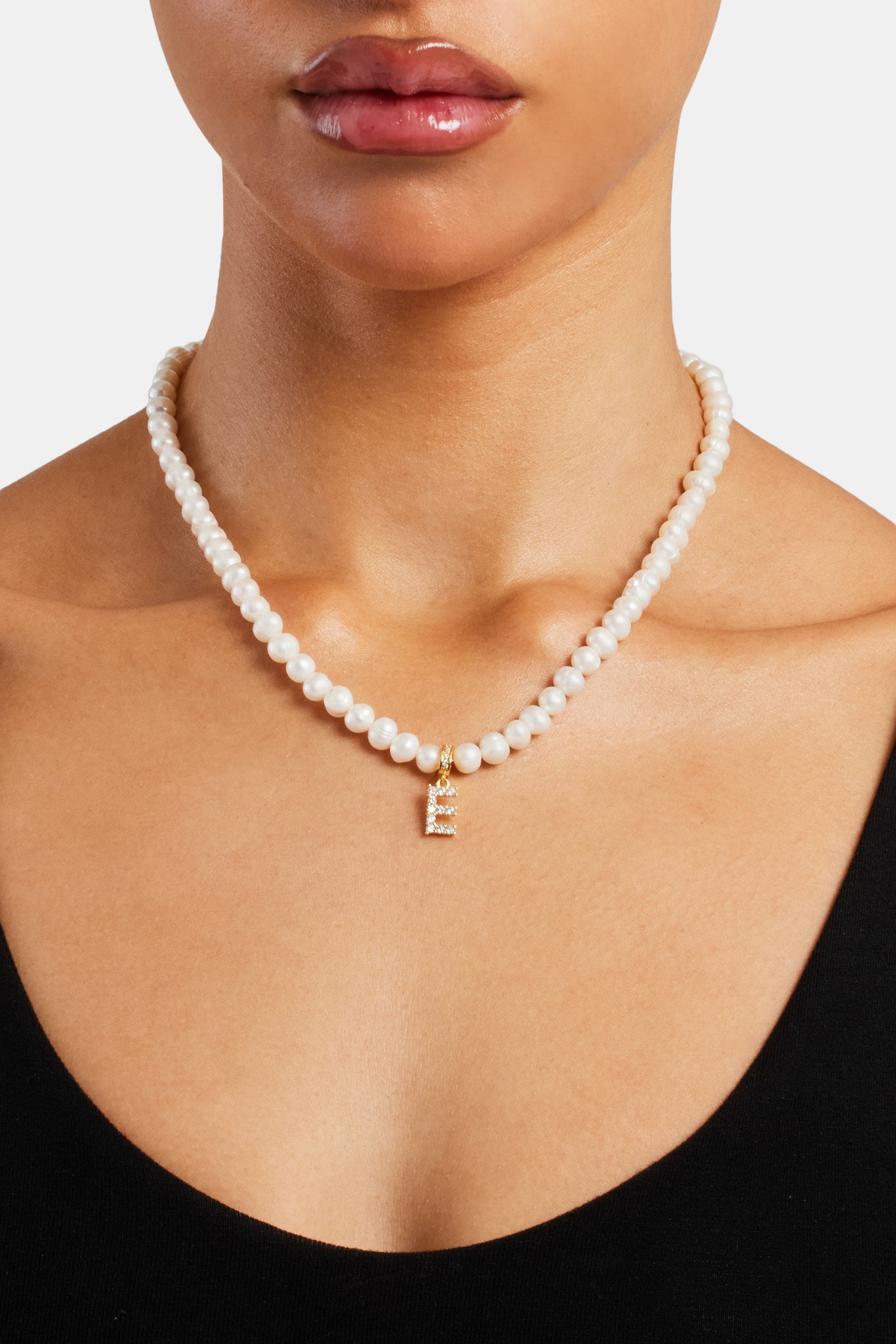 Iced Initial Clip On Pendant + 6mm Pearl Chain