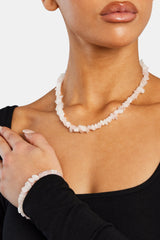 Rose Quartz Shard Bead Necklace - White