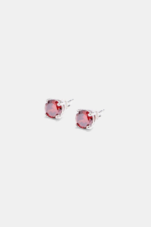 925 6mm Red CZ Round Stud Earrings