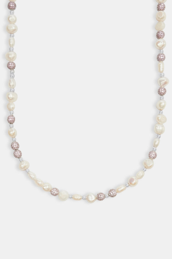 Pearl and Pink Iced Ball Necklace