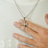 Curved Cross Pendant - White Gold - Cernucci