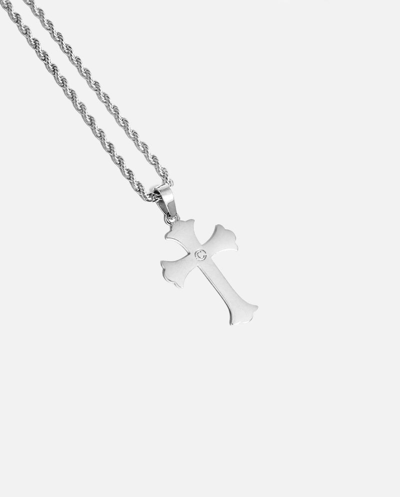 Curved Cross Pendant - White Gold - Cernucci