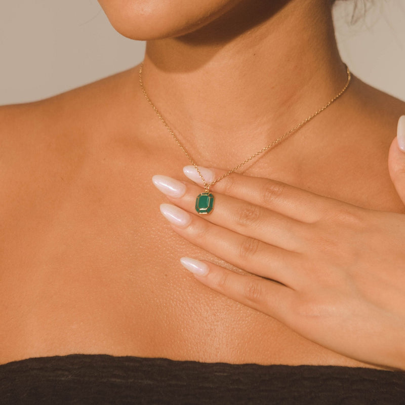 Emerald Cut Charm Necklace - Green - Cernucci