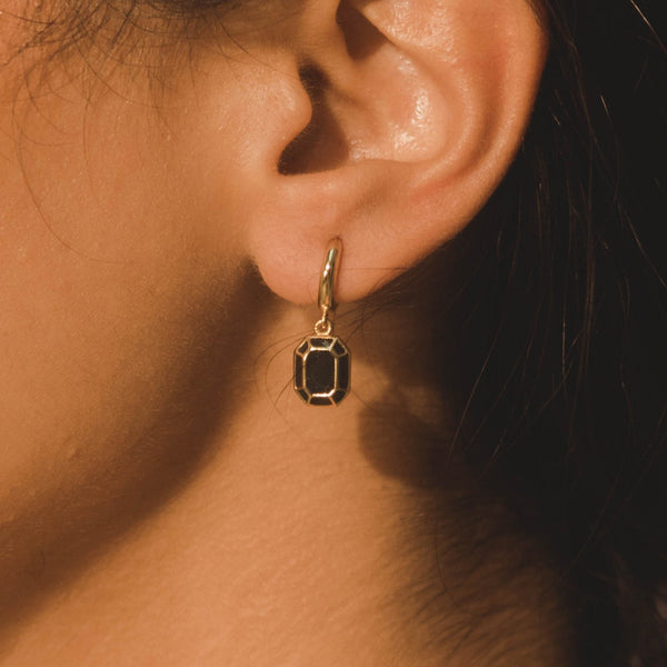 Emerald Cut Hoop Earrings - Black - Cernucci