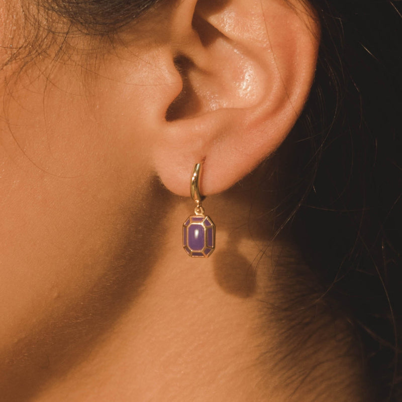 Emerald Cut Hoop Earrings - Purple - Cernucci