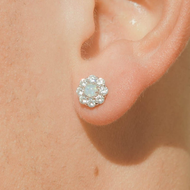 Flower Pearl Earrings - White Gold - Cernucci