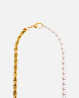 Half Pearl & Rope Necklace - Gold - Cernucci
