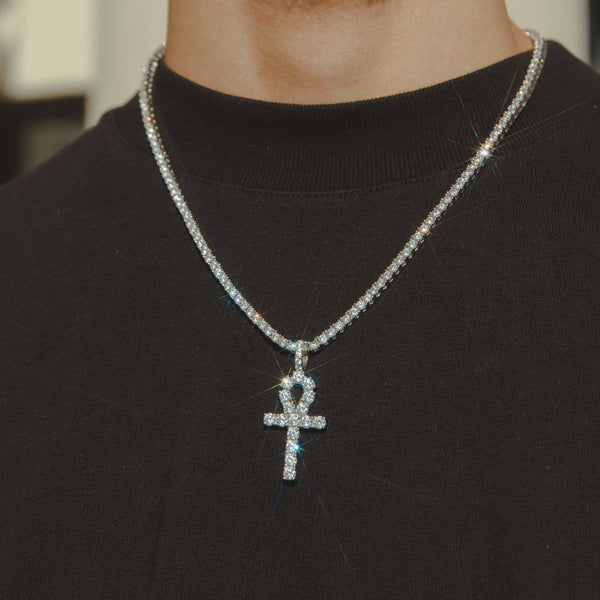 Iced Ankh Pendant - White Gold - Cernucci