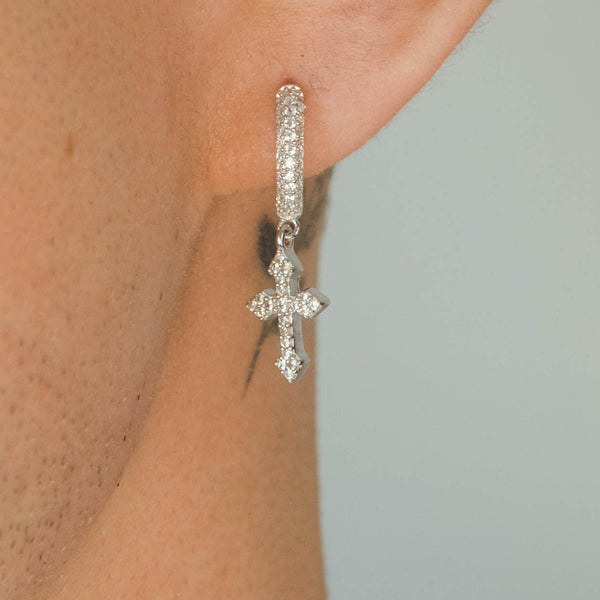 Iced Celtic Cross Earrings - White Gold - Cernucci