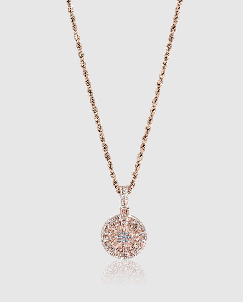 Iced Compass Pendant - Rose Gold - Cernucci