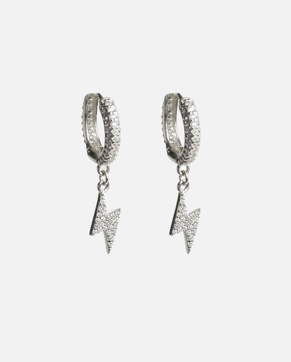 Iced Lightning Bolt Earrings - Silver - Cernucci