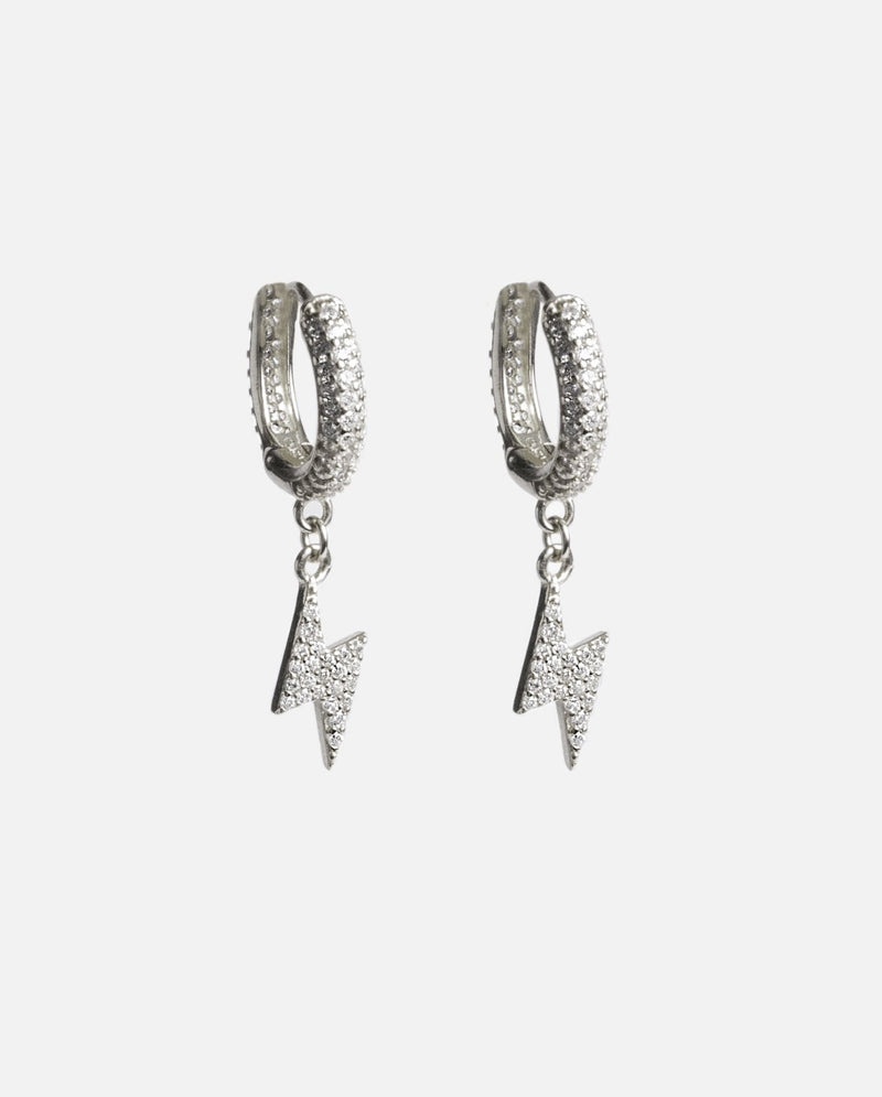 Iced Lightning Bolt Earrings - Silver - Cernucci