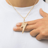 Iced Retro Lightning Bolt Pendant - Gold - Cernucci