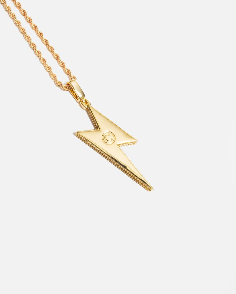 Iced Retro Lightning Bolt Pendant - Gold - Cernucci